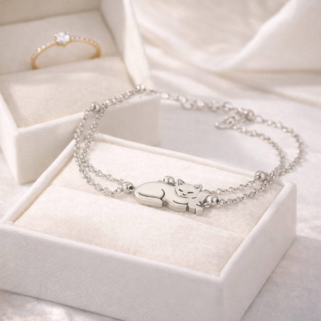 Bracelet Chat Minimaliste – Double Chaîne Ajustable