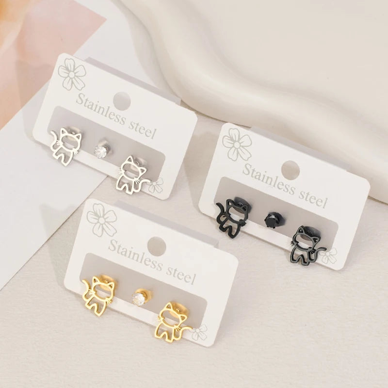 Boucles d'Oreilles Empreinte de Chat – Acier Inoxydable Minimaliste