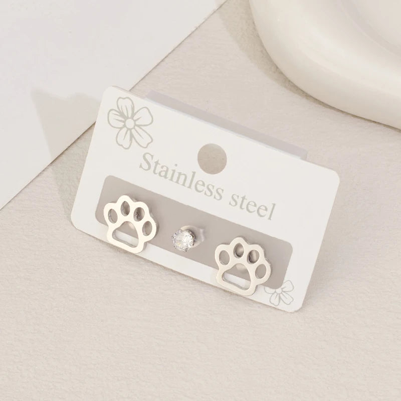 Boucles d'Oreilles Empreinte de Chat – Acier Inoxydable Minimaliste