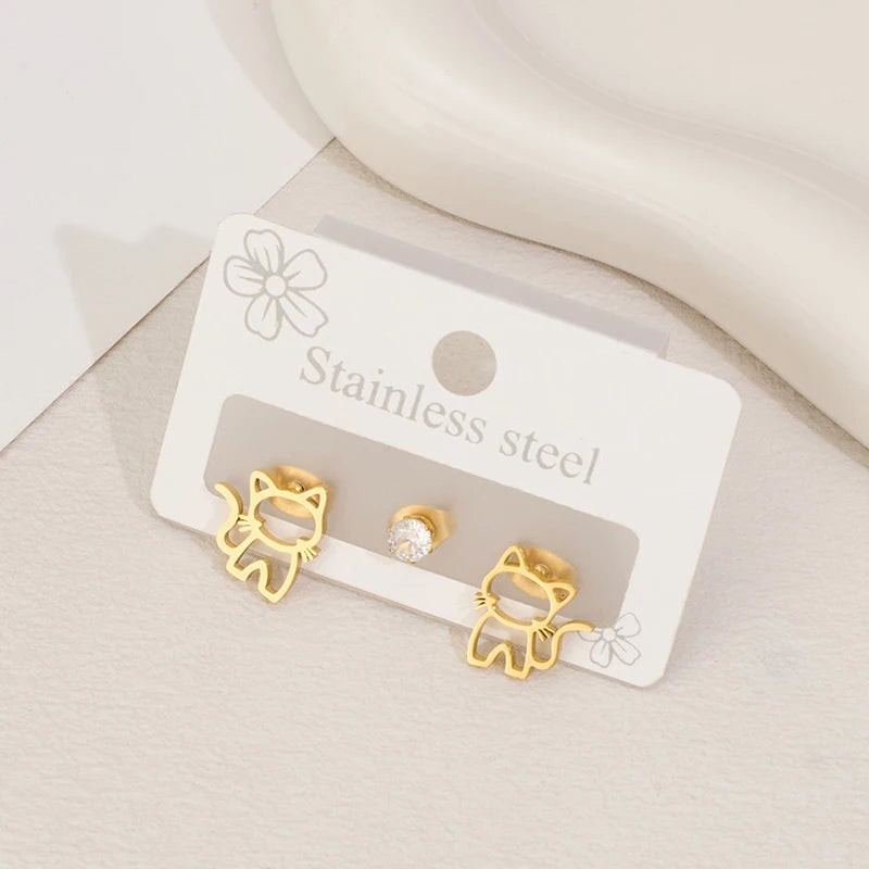 Boucles d'Oreilles Empreinte de Chat – Acier Inoxydable Minimaliste