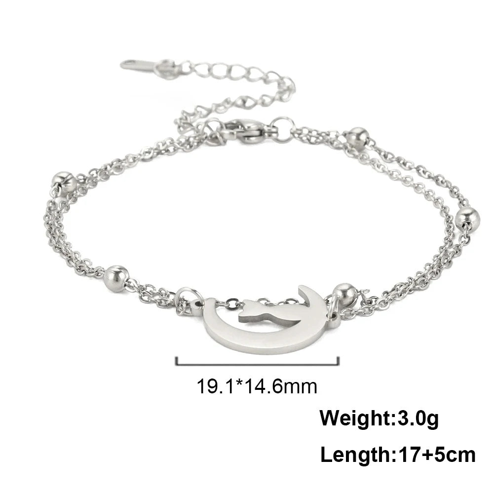 Bracelet Chat Minimaliste – Double Chaîne Ajustable