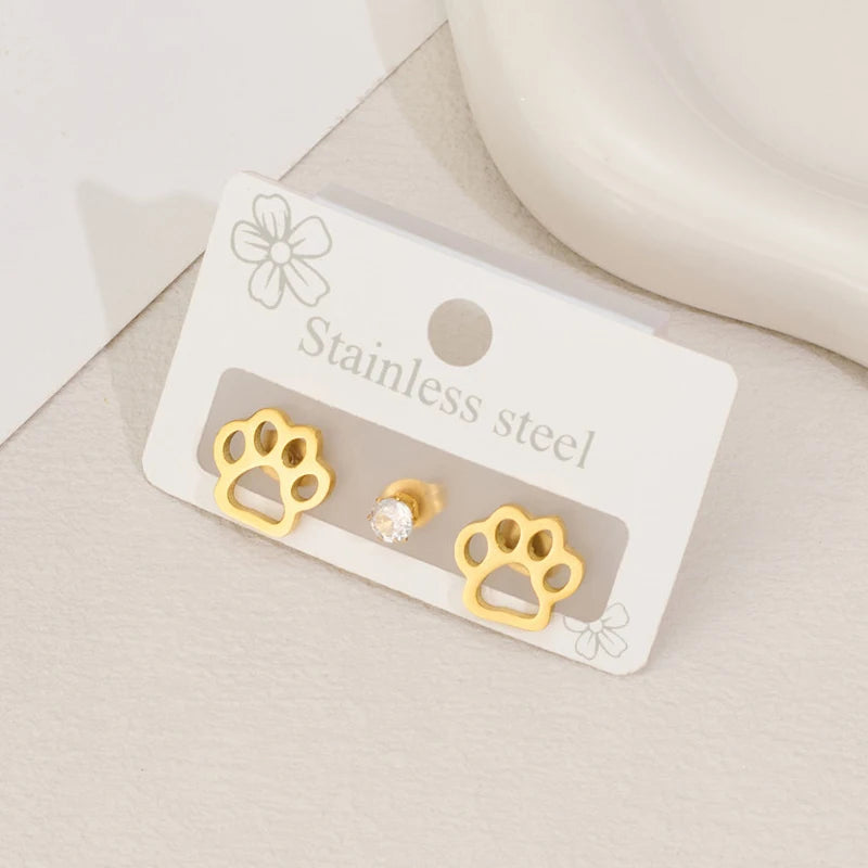 Boucles d'Oreilles Empreinte de Chat – Acier Inoxydable Minimaliste
