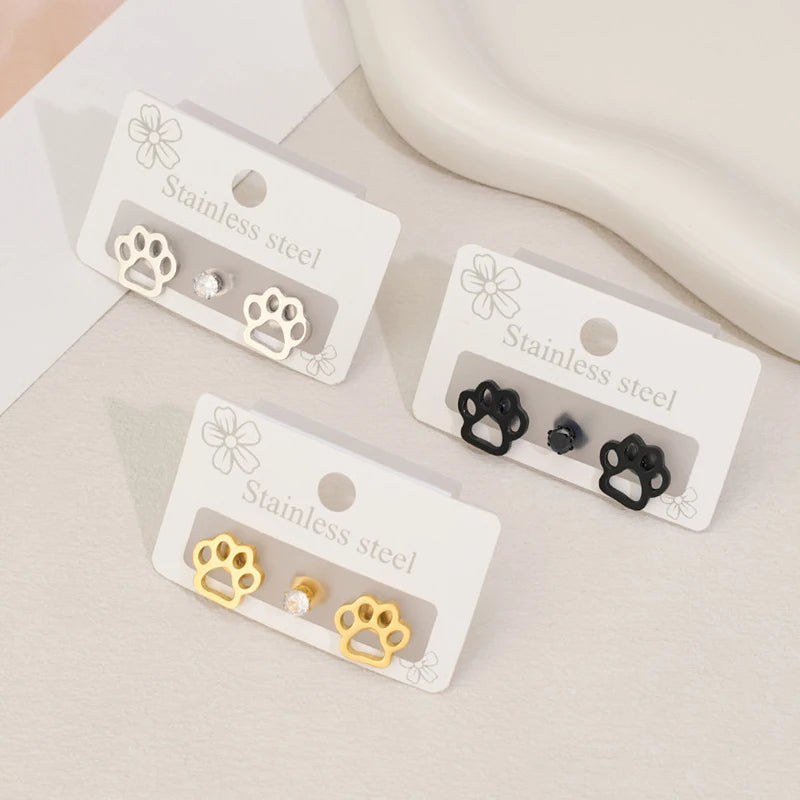 Boucles d'Oreilles Empreinte de Chat – Acier Inoxydable Minimaliste