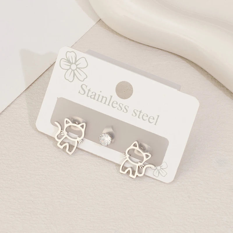 Boucles d'Oreilles Empreinte de Chat – Acier Inoxydable Minimaliste